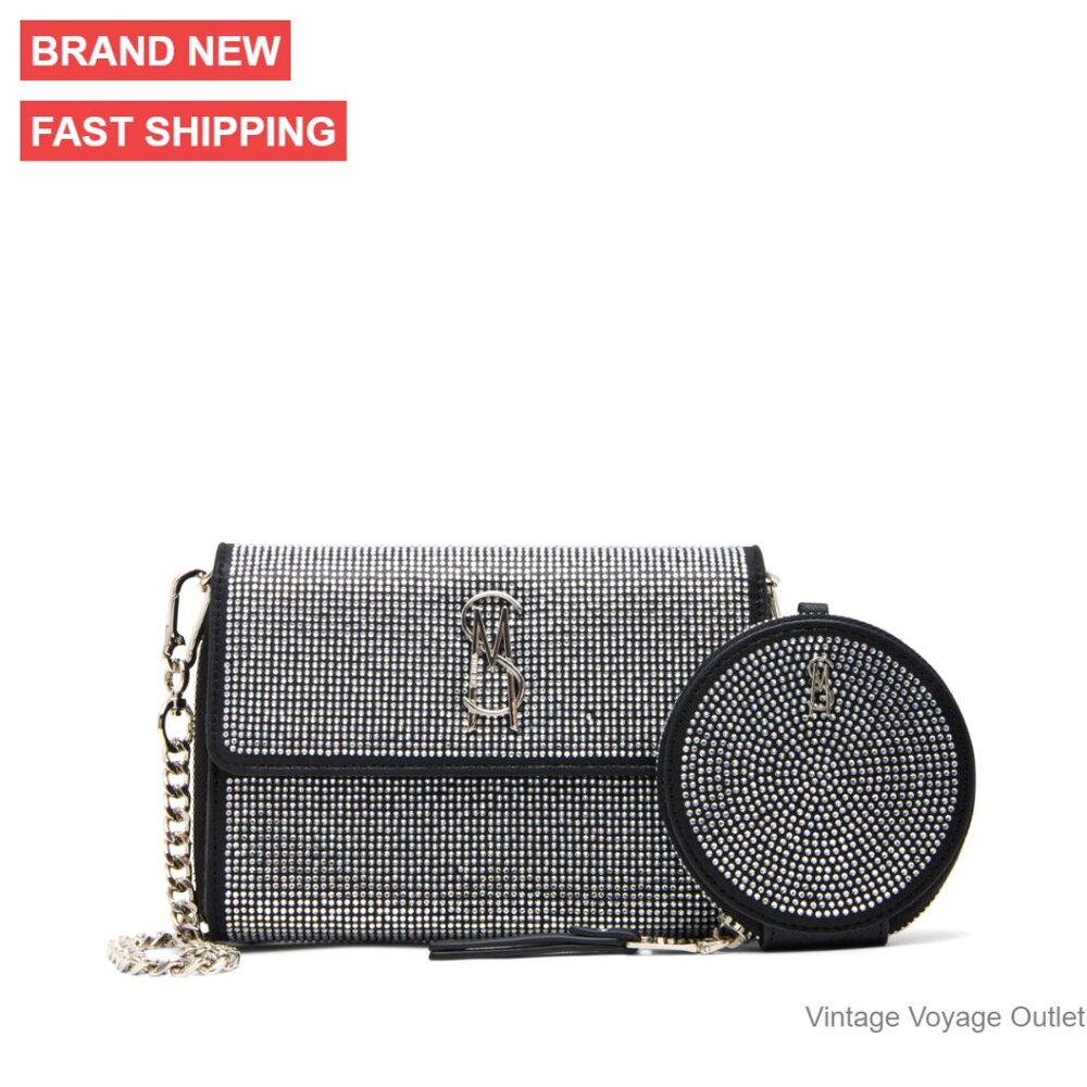 Faux Leather Crossbody Wallet With Removable Pouch And Chain Strap